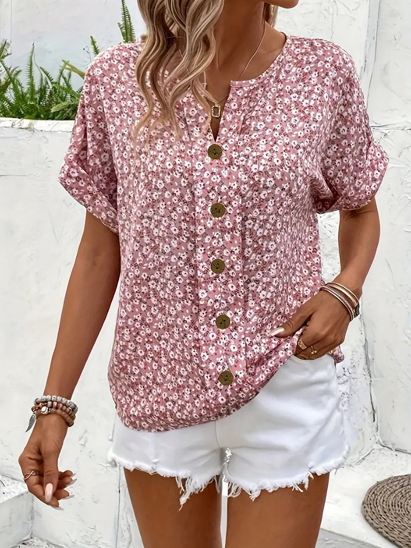 Selestia - Blumen-Button-Up-Bluse