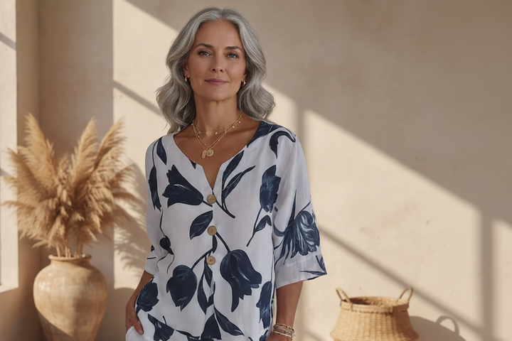 Eluriel - Florale Knopf-Bluse