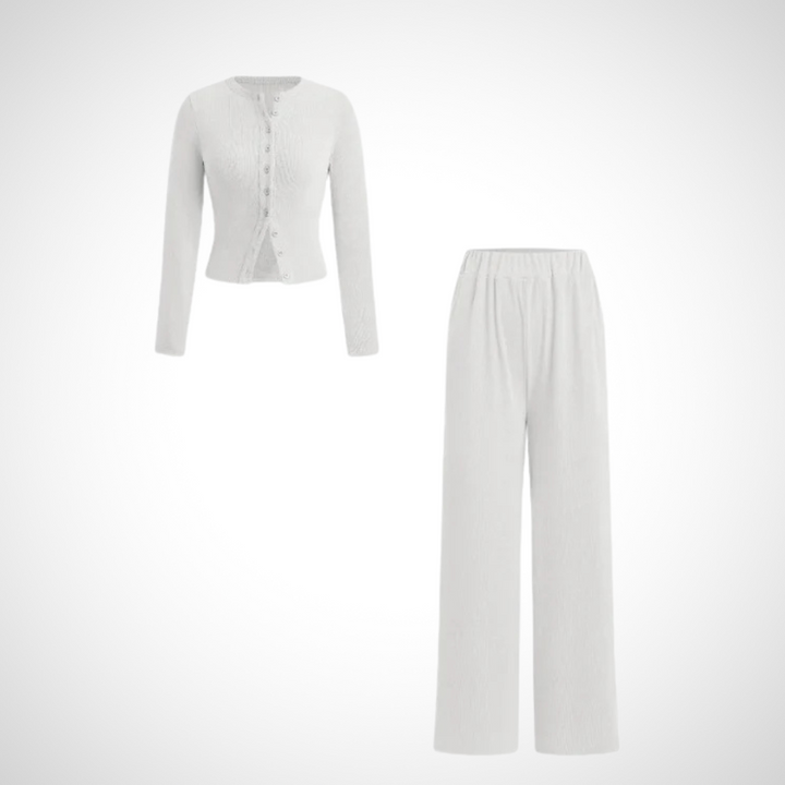 COLY™ - Bequemes Langarm-Oberteil mit Knopfleiste und Hosen-Set
