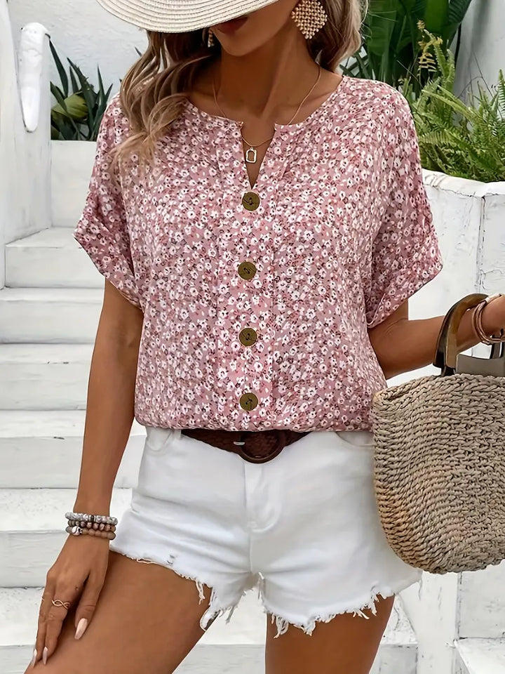 Selestia - Blumen-Button-Up-Bluse