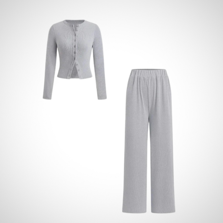 COLY™ - Bequemes Langarm-Oberteil mit Knopfleiste und Hosen-Set