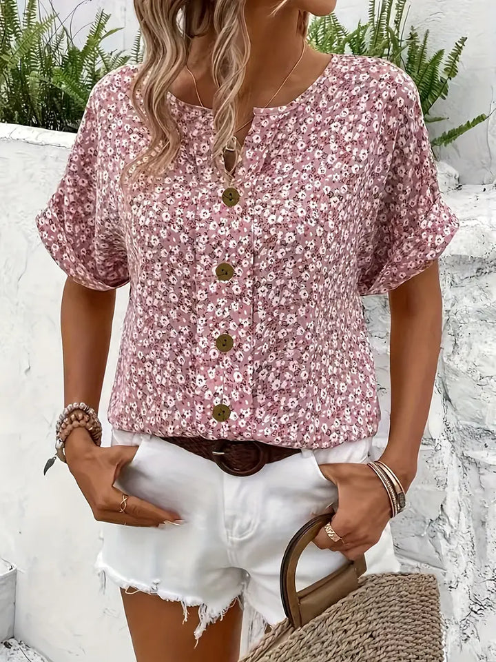 Selestia - Blumen-Button-Up-Bluse