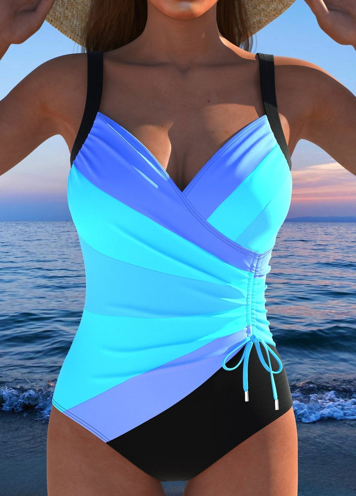 Eleganter Surplice Badeanzug mit lebhaftem Druck