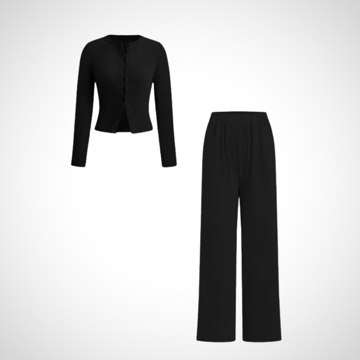 COLY™ - Bequemes Langarm-Oberteil mit Knopfleiste und Hosen-Set