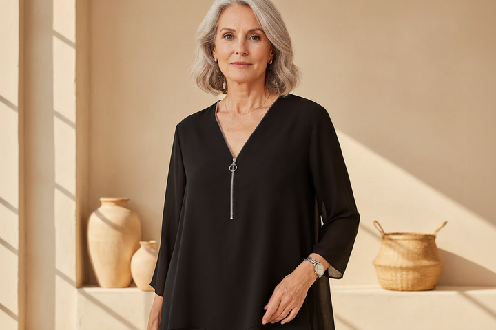 Lola - V-Ausschnitt Flowy Zipped Top