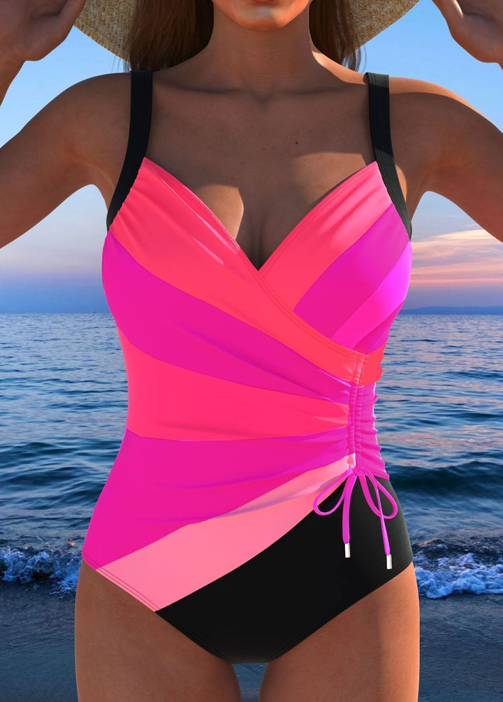 Eleganter Surplice Badeanzug mit lebhaftem Druck