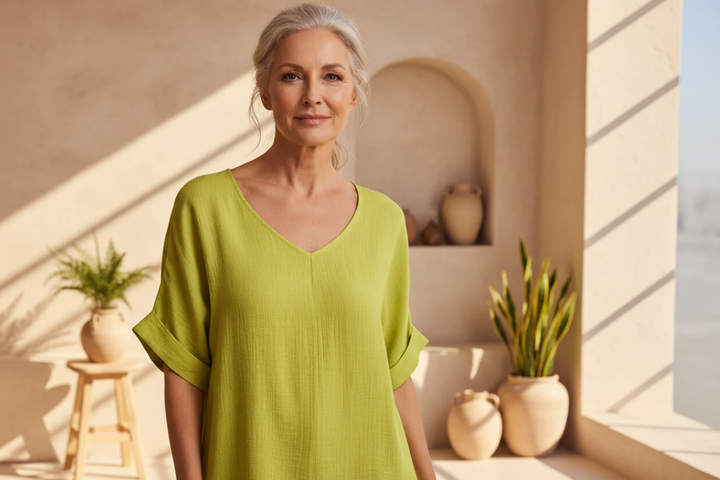 Daniela - Bequemes Casual V-Ausschnitt Top