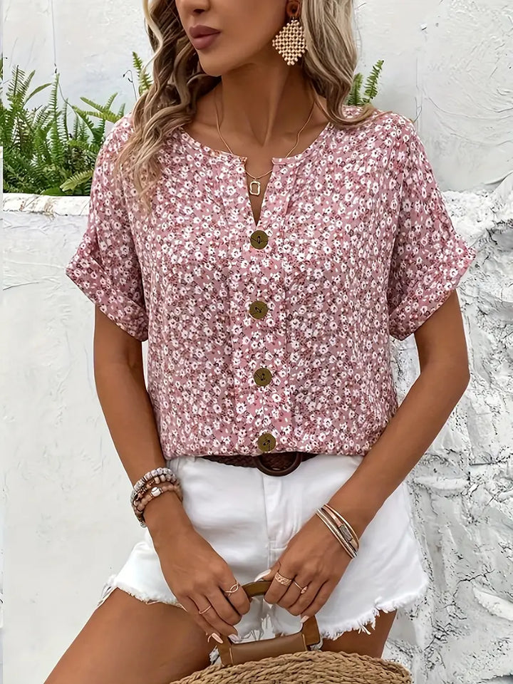 Selestia - Blumen-Button-Up-Bluse