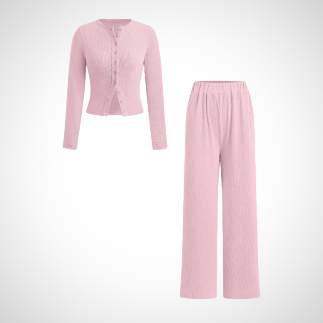 COLY™ - Bequemes Langarm-Oberteil mit Knopfleiste und Hosen-Set