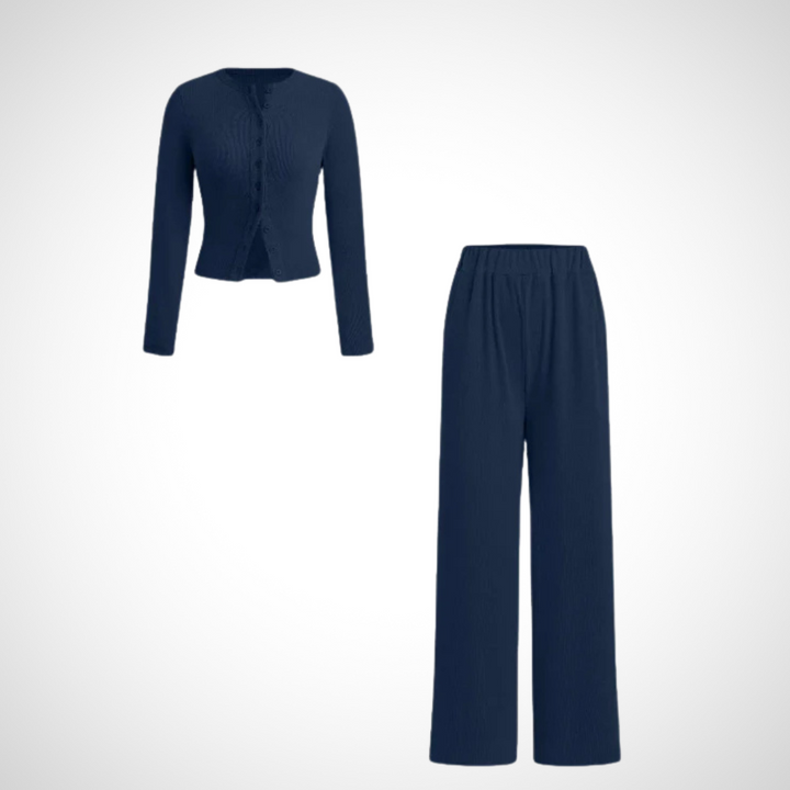 COLY™ - Bequemes Langarm-Oberteil mit Knopfleiste und Hosen-Set
