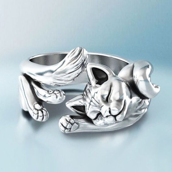 Vintage-Ring mit Katze in Silber