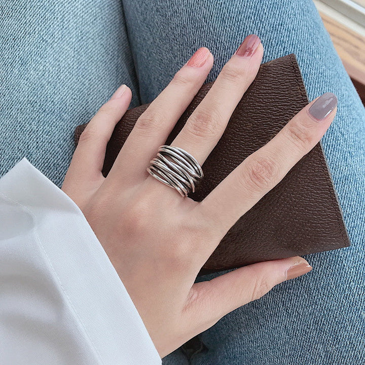 Verstellbarer Ring aus 925er Sterlingsilber in Schichten