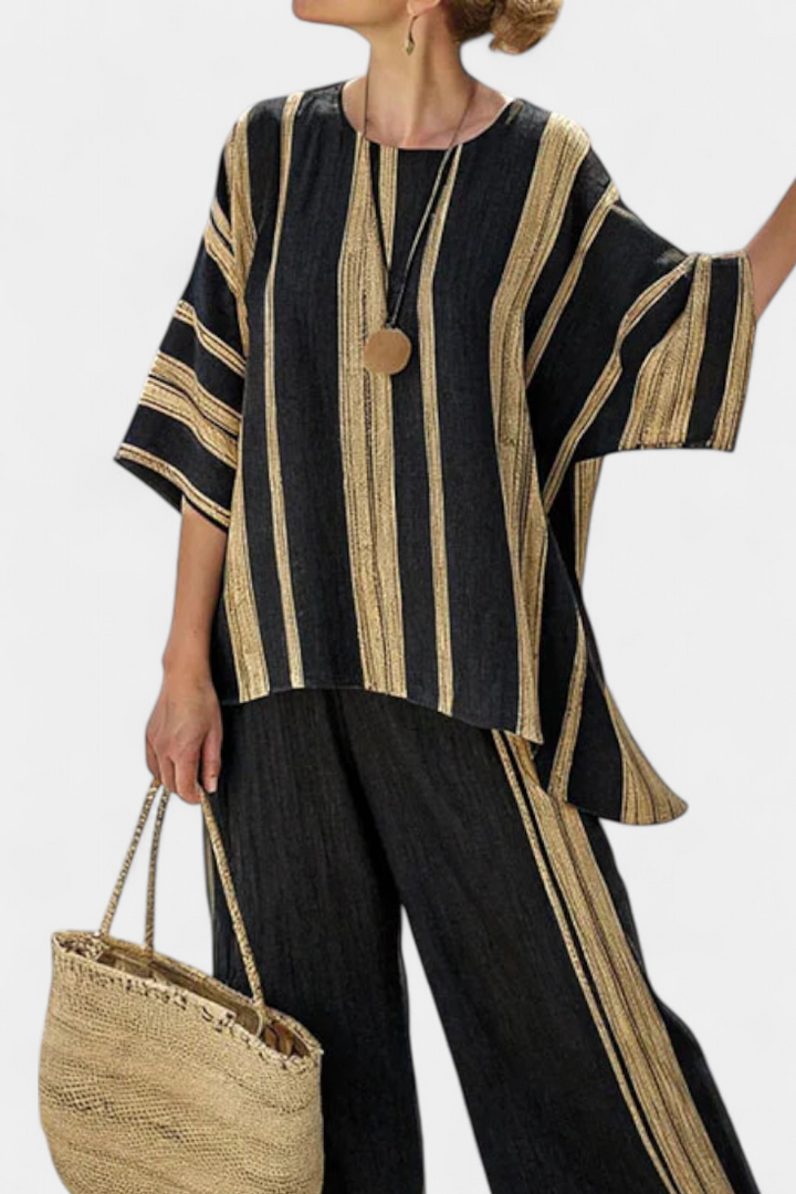 Calden | Oversized Striato Comfort Pants with Linen Relaxed Fit