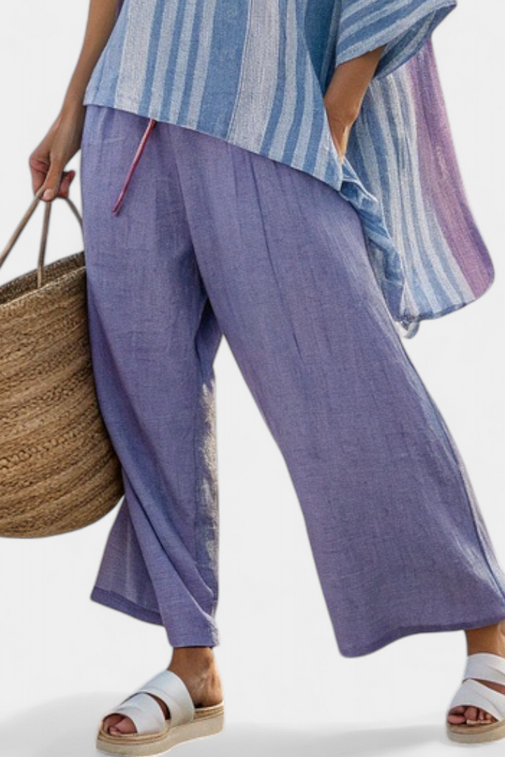 Zellora | Elegantes Lavendel- und Blau-Top mit passender Leinenhose