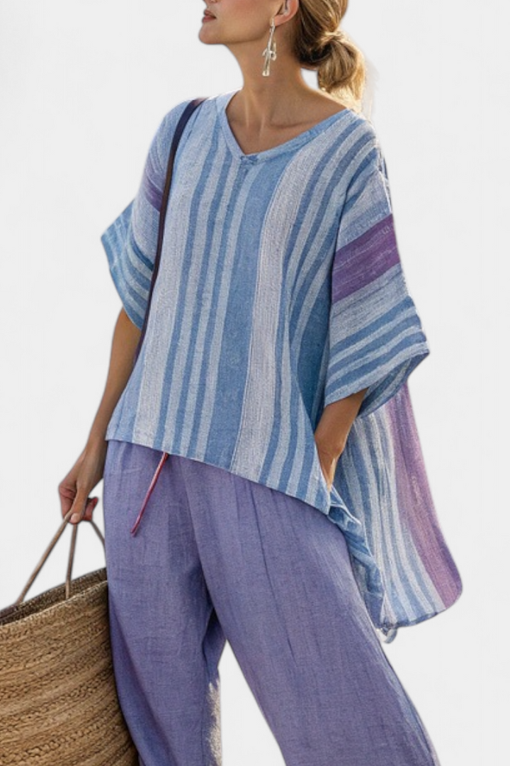 Zellora | Elegantes Lavendel- und Blau-Top mit passender Leinenhose