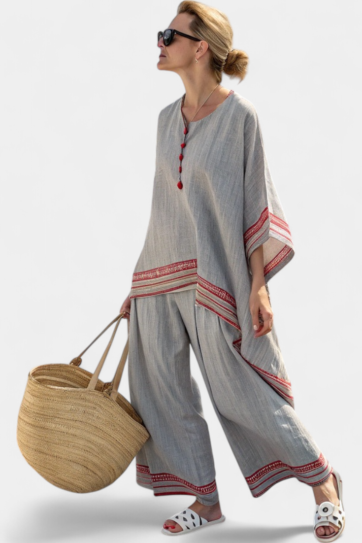 Daelric | Asymmetrische Bluse mit Ethno-Hose und Weiten Beinen