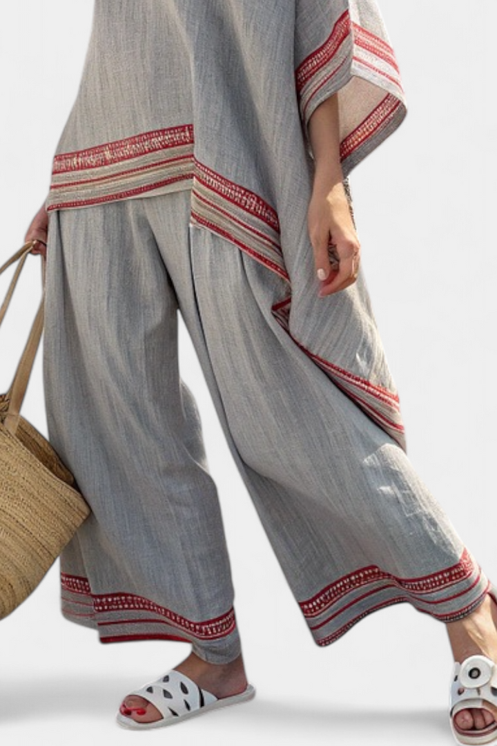 Daelric | Asymmetrische Bluse mit Ethno-Hose und Weiten Beinen