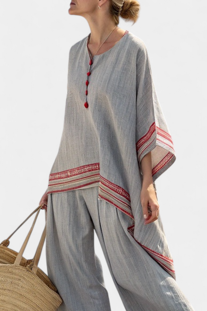 Daelric | Asymmetrische Bluse mit Ethno-Hose und Weiten Beinen
