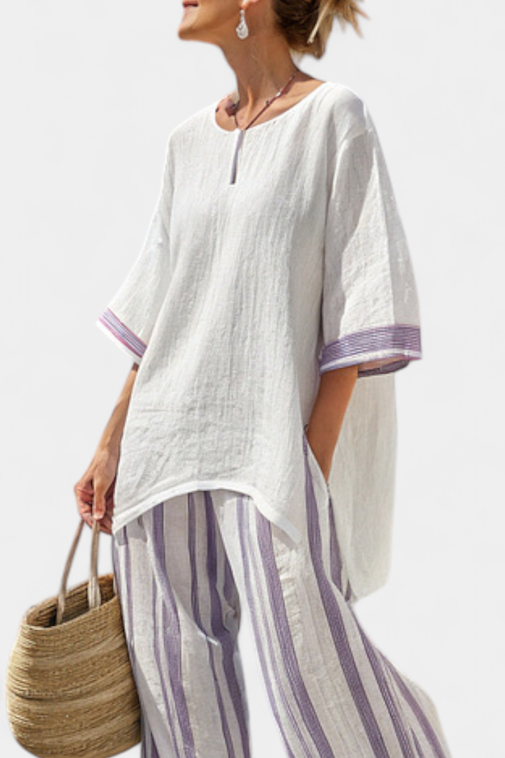 Luxmere | Legere und Bequeme Bluse mit Streifenhose aus Bambus