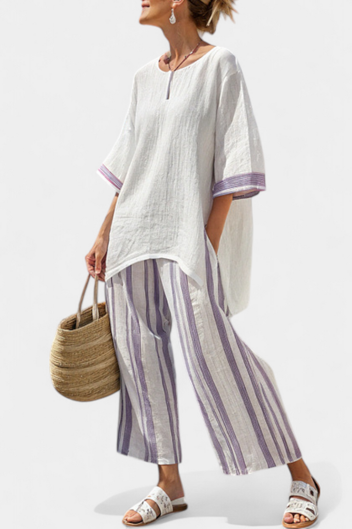Luxmere | Legere und Bequeme Bluse mit Streifenhose aus Bambus