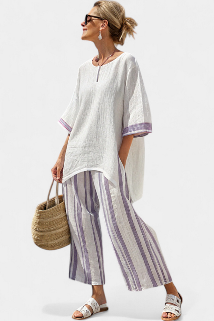 Luxmere | Legere und Bequeme Bluse mit Streifenhose aus Bambus