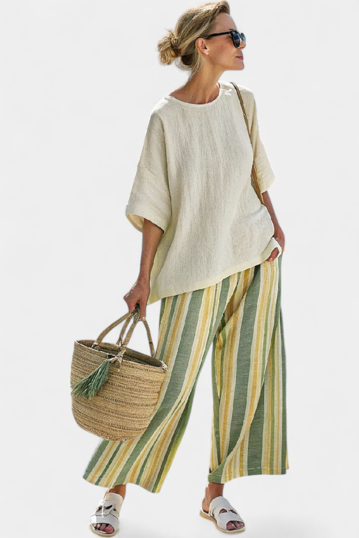Ellowyn | Elegante Bluse & Streifen-Leinenhose