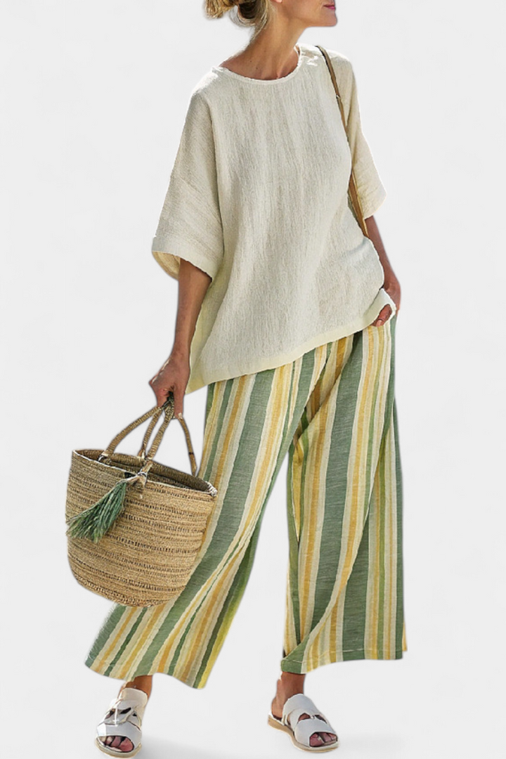 Ellowyn | Elegante Bluse & Streifen-Leinenhose