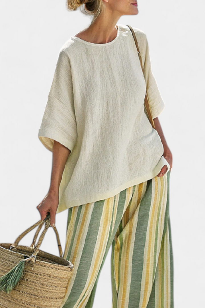 Ellowyn | Elegante Bluse & Streifen-Leinenhose