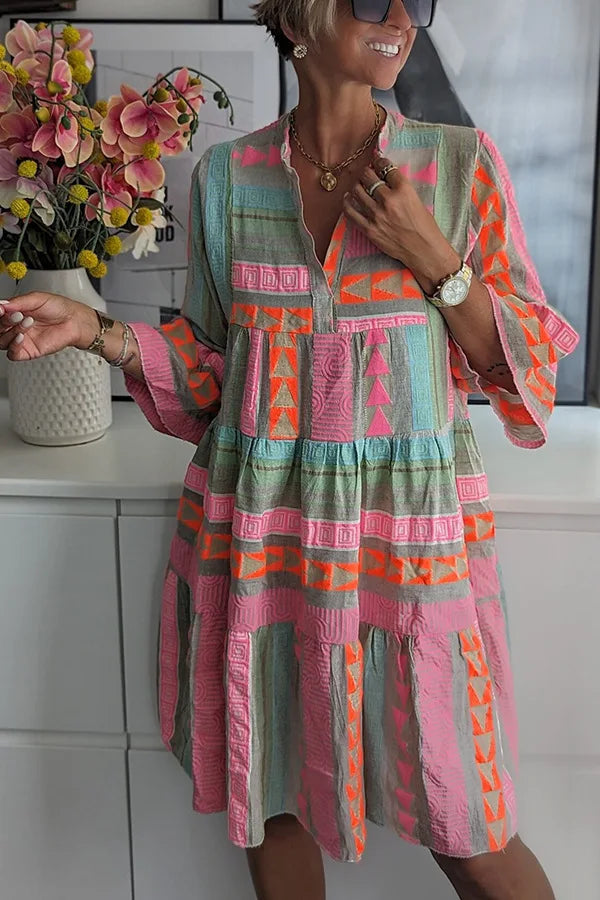 Ava - Elegantes V-Ausschnitt Sommerkleid aus Baumwollhanf