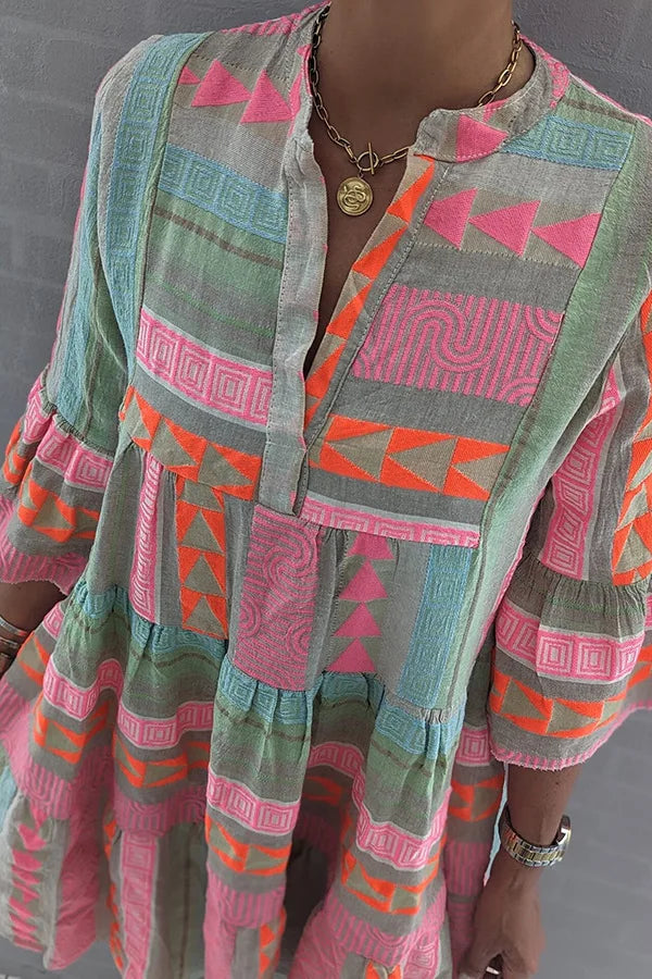 Ava - Elegantes V-Ausschnitt Sommerkleid aus Baumwollhanf