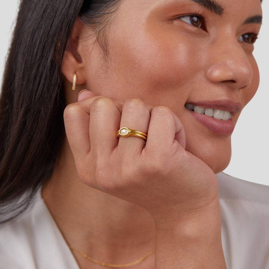 18K Goldring mit Perlen