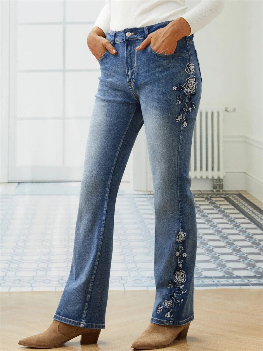 Zyrain - Florale Akzent-Jeans