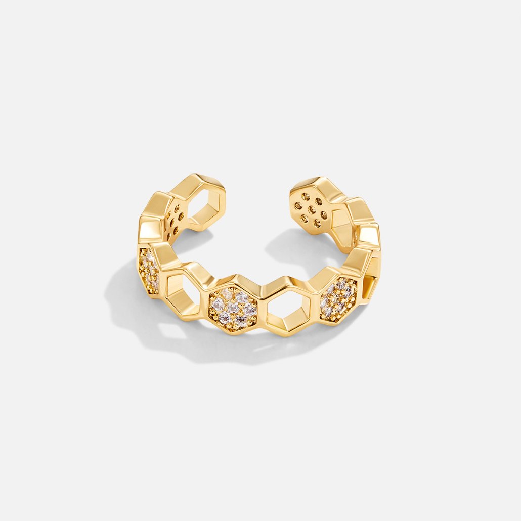 Gold- und Kristall-Wabenring