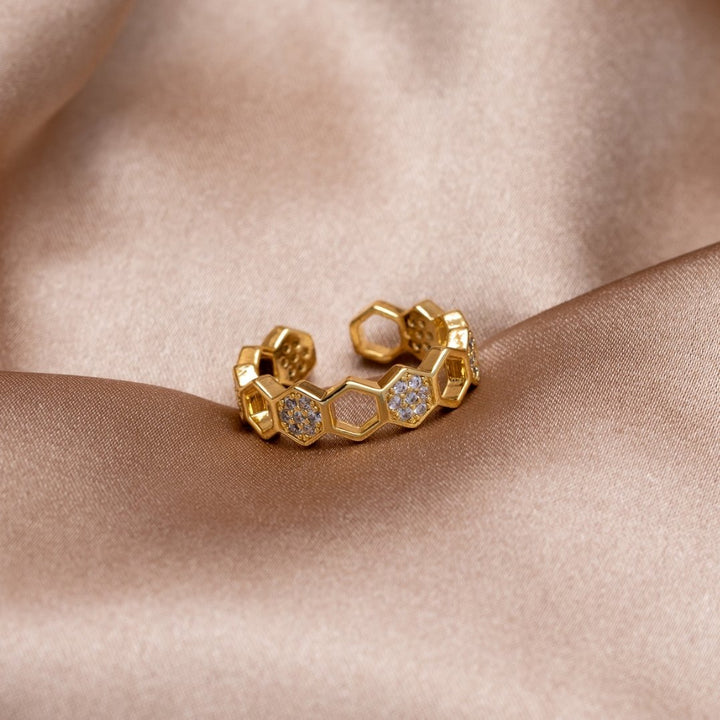 Gold- und Kristall-Wabenring