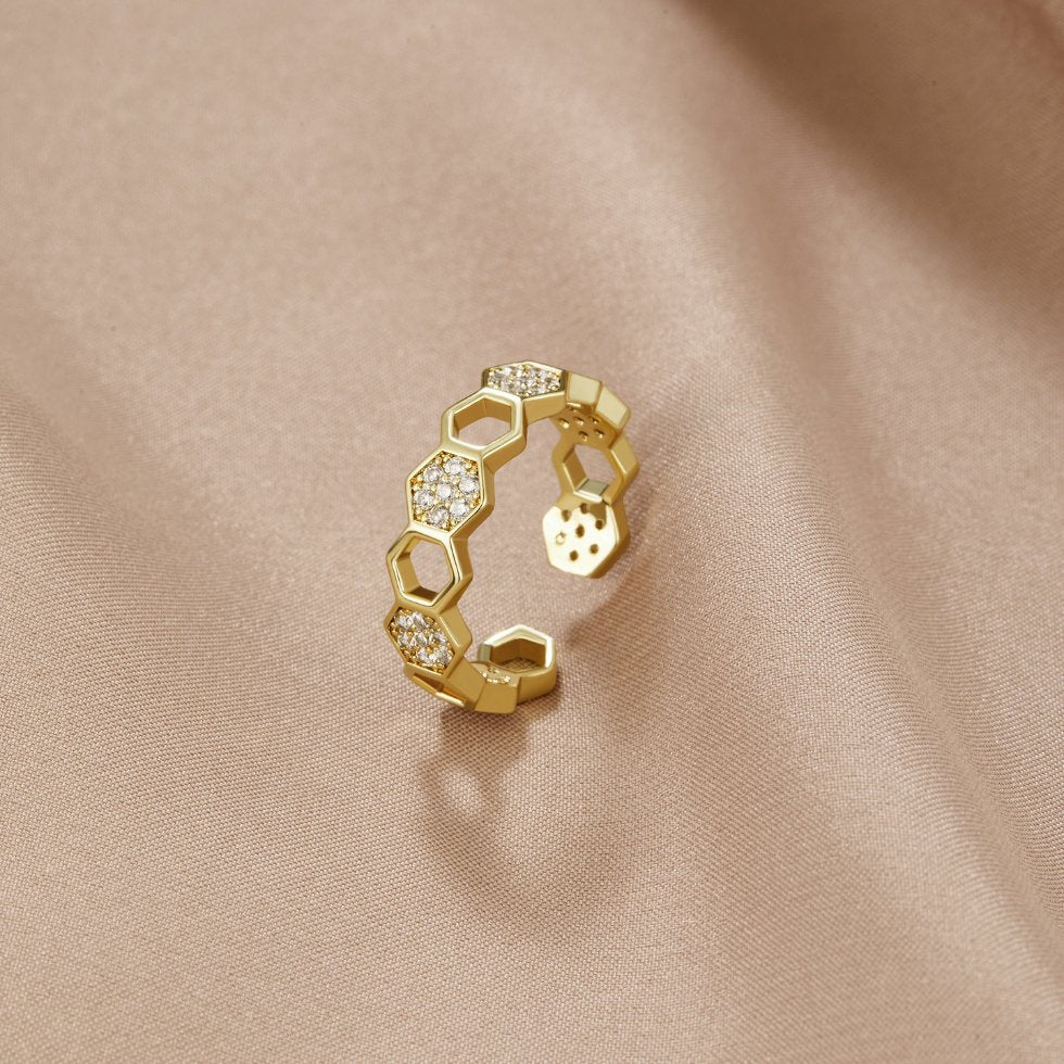 Gold- und Kristall-Wabenring