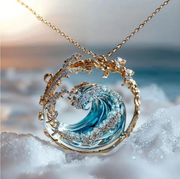 Halskette mit blauen Wellenkristallen für Frauen Oceanic Design - Naia