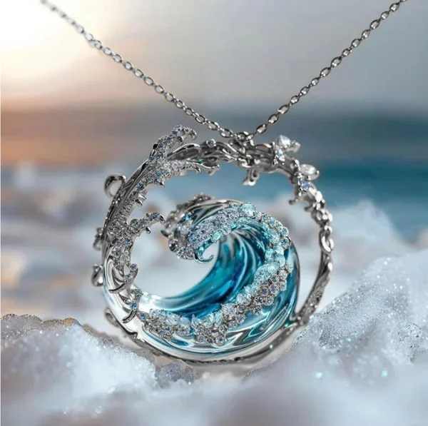 Halskette mit blauen Wellenkristallen für Frauen Oceanic Design - Naia