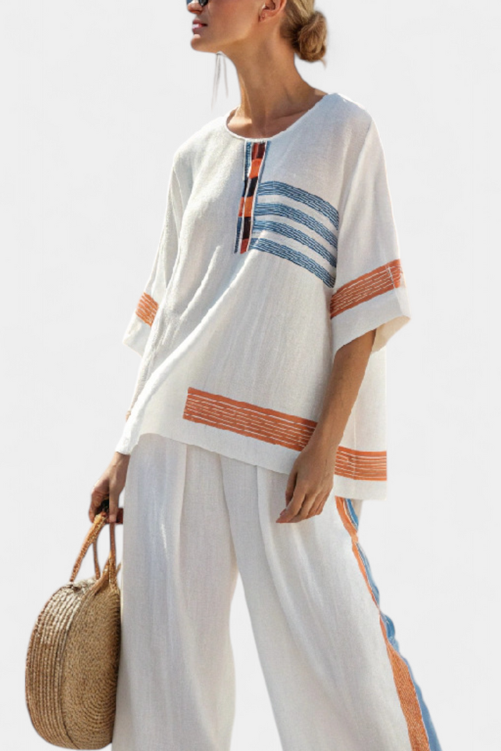Marcellin | Blau-Orange Gestreiftes Oberteil und Hose