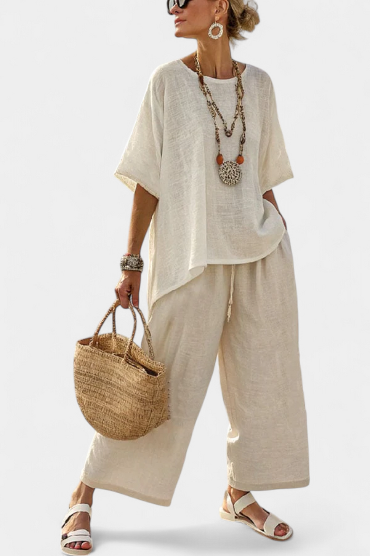 Drevon | Minimalistische Bluse und Weitbeinige Hose