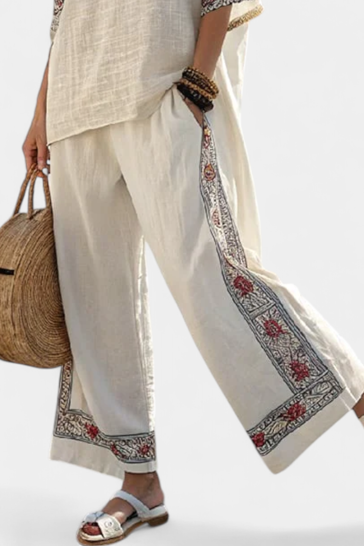 Tameric | Bestickte Bluse mit Passender Weit-Hose