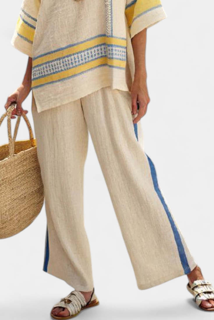 Jaxmere | Set Mediterraneo Blau-Gelb mit Leinenhose