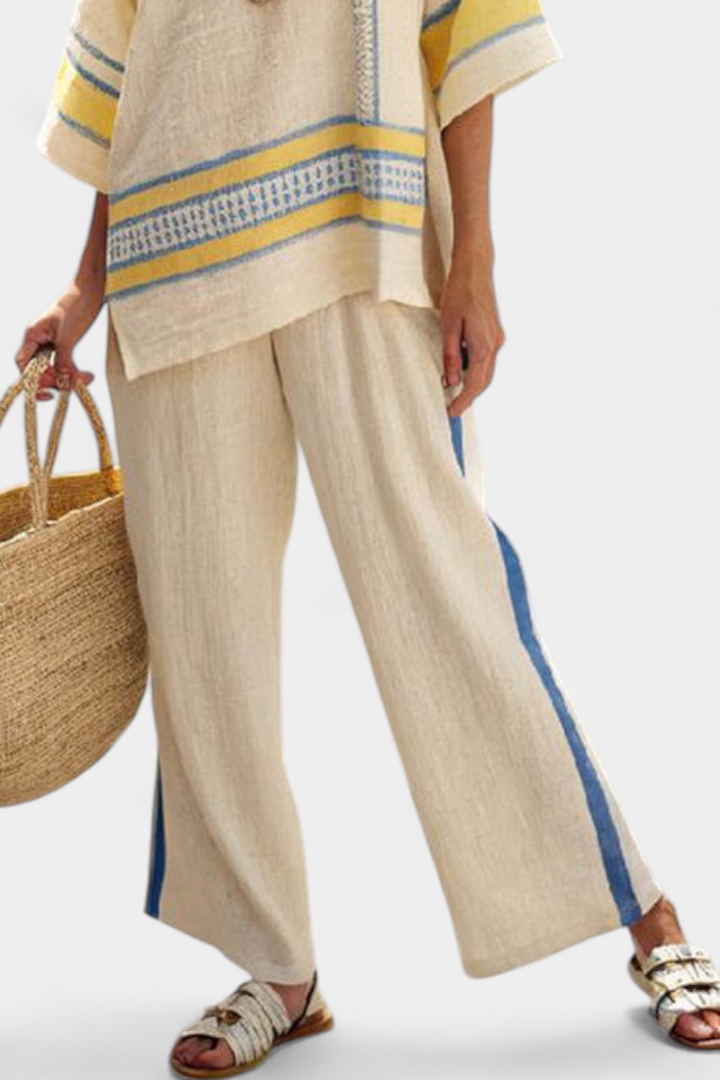 Jaxmere | Set Mediterraneo Blau-Gelb mit Leinenhose