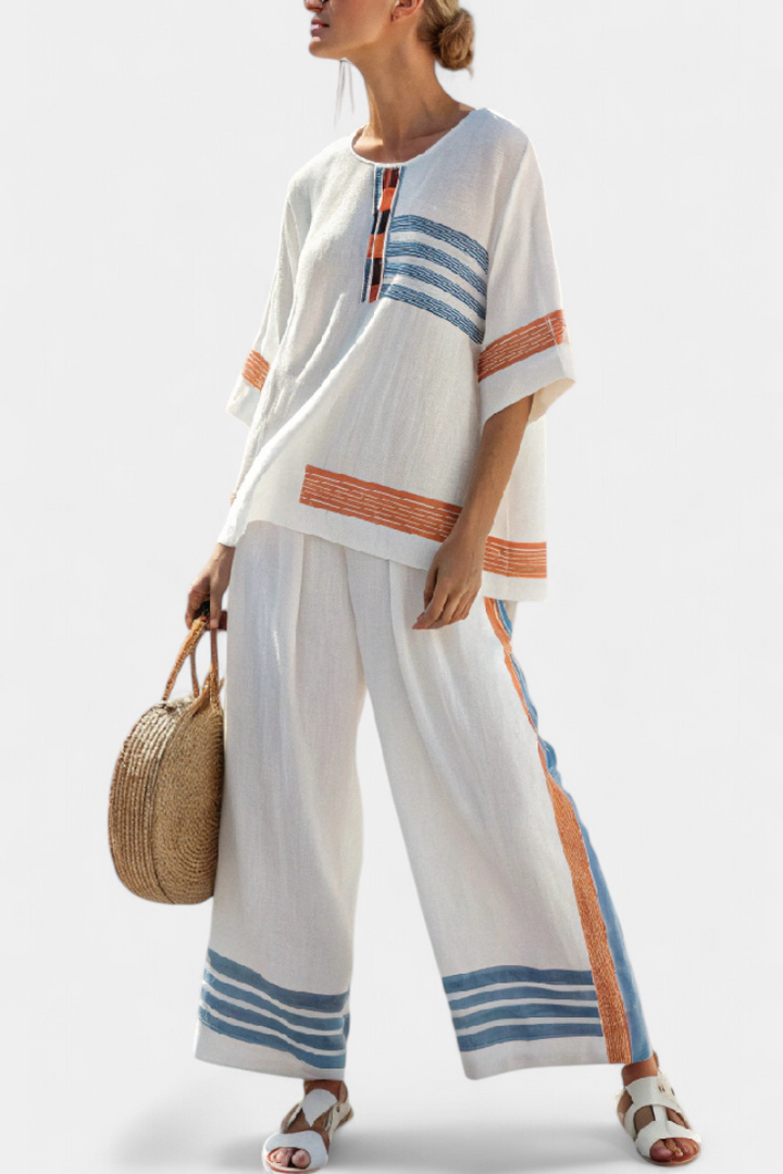 Marcellin | Blau-Orange Gestreiftes Oberteil und Hose