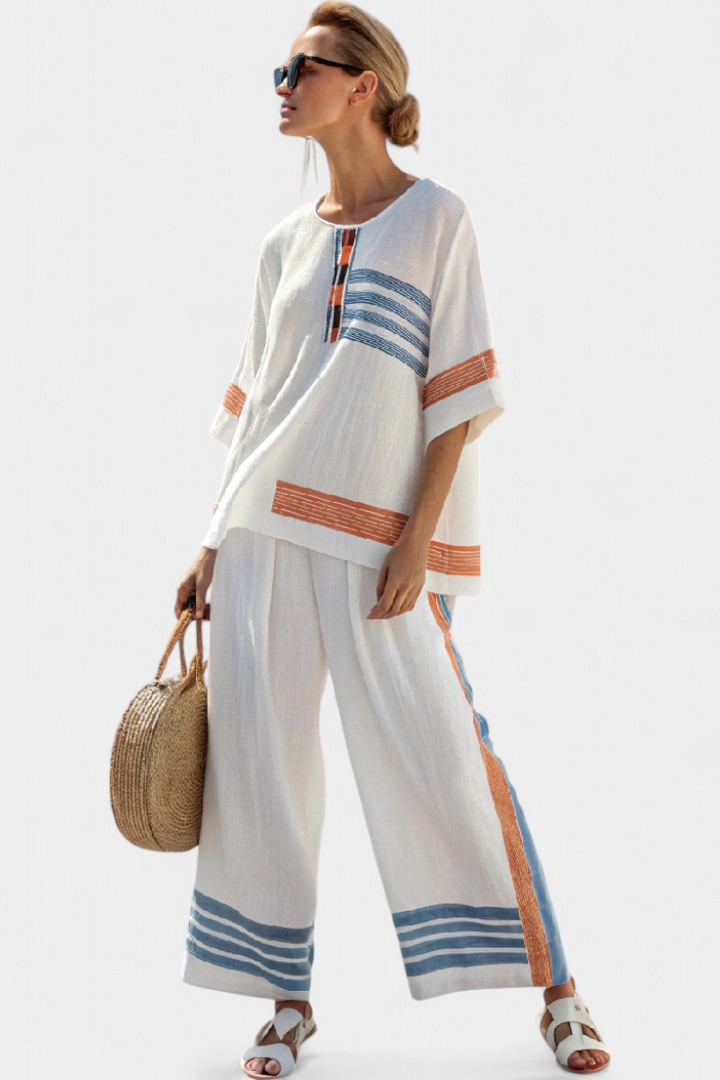 Marcellin | Blau-Orange Gestreiftes Oberteil und Hose