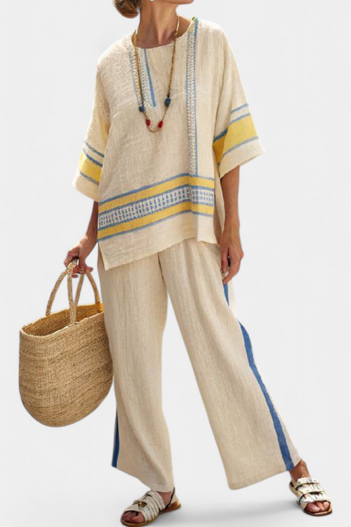 Jaxmere | Set Mediterraneo Blau-Gelb mit Leinenhose