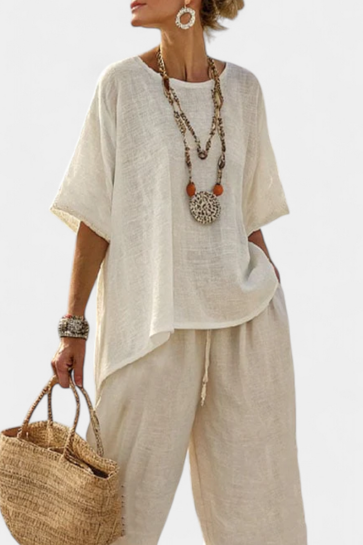 Drevon | Minimalistische Bluse und Weitbeinige Hose