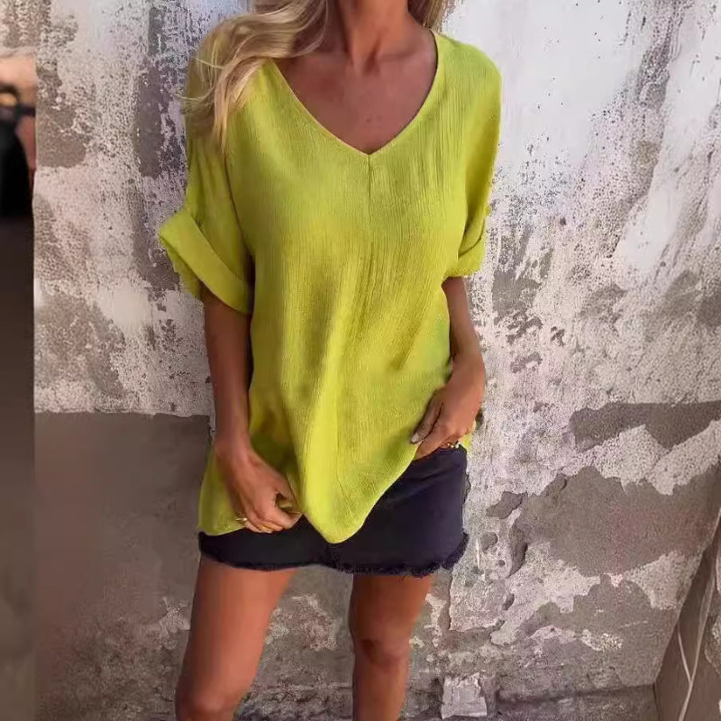 Daniela - Bequemes Casual V-Ausschnitt Top