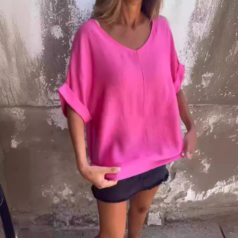 Daniela - Bequemes Casual V-Ausschnitt Top