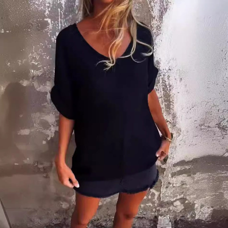 Daniela - Bequemes Casual V-Ausschnitt Top