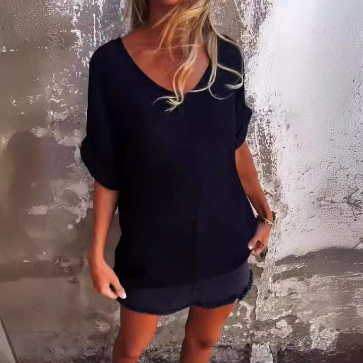 Daniela - Bequemes Casual V-Ausschnitt Top